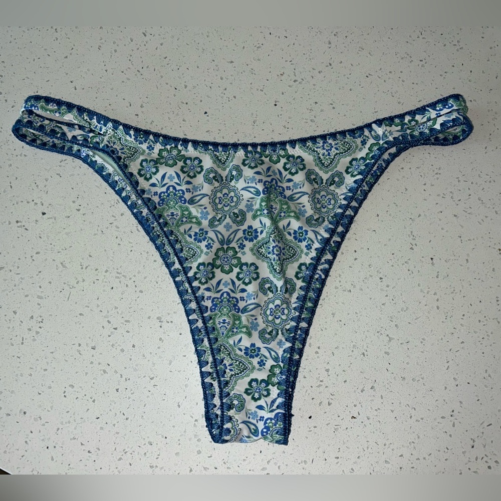 Holster Swim Blue High-leg Embroidered Stitch Strappy Cheekiest Bikini Bottom L - Picture 2 of 6